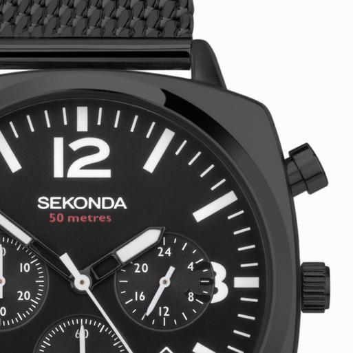 Sekonda Airborne Men's Chronograph Watch | Black Alloy Case & Stainless Steel Mesh Bracelet with Black Dial | 30102